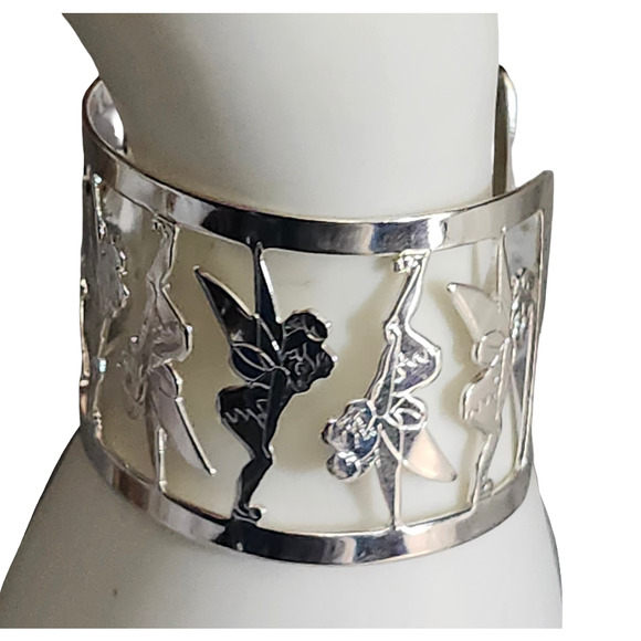 Rare Disney Cutout Silver Tone Tinkerbell Cuff Bracelet - Picture 4 of 4